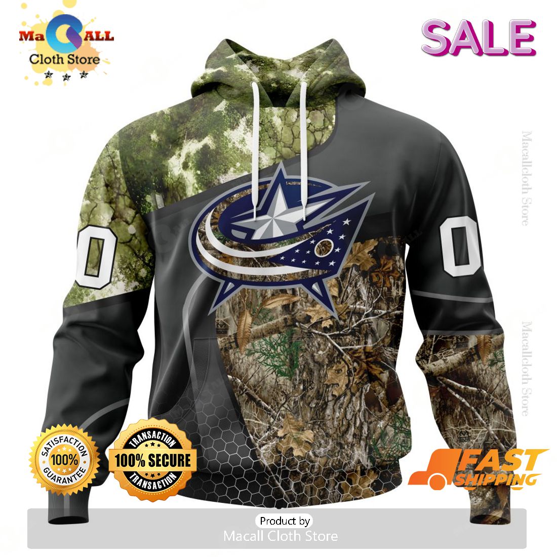 Personalized NHL Columbus Blue Jackets Special Hunting Camo Design Hoodie 3D Personalized NHL Columbus Blue Jackets Special Hunting Camo Design Hoodie 3D