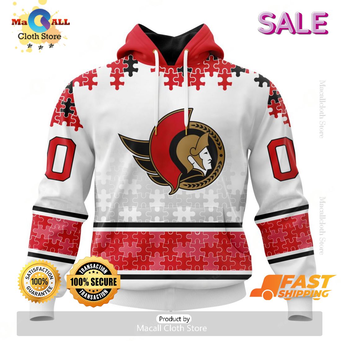 Personalized NHL Ottawa Senators Special Autism Awareness Hoodie 3D Personalized NHL Ottawa Senators Special Autism Awareness Hoodie 3D
