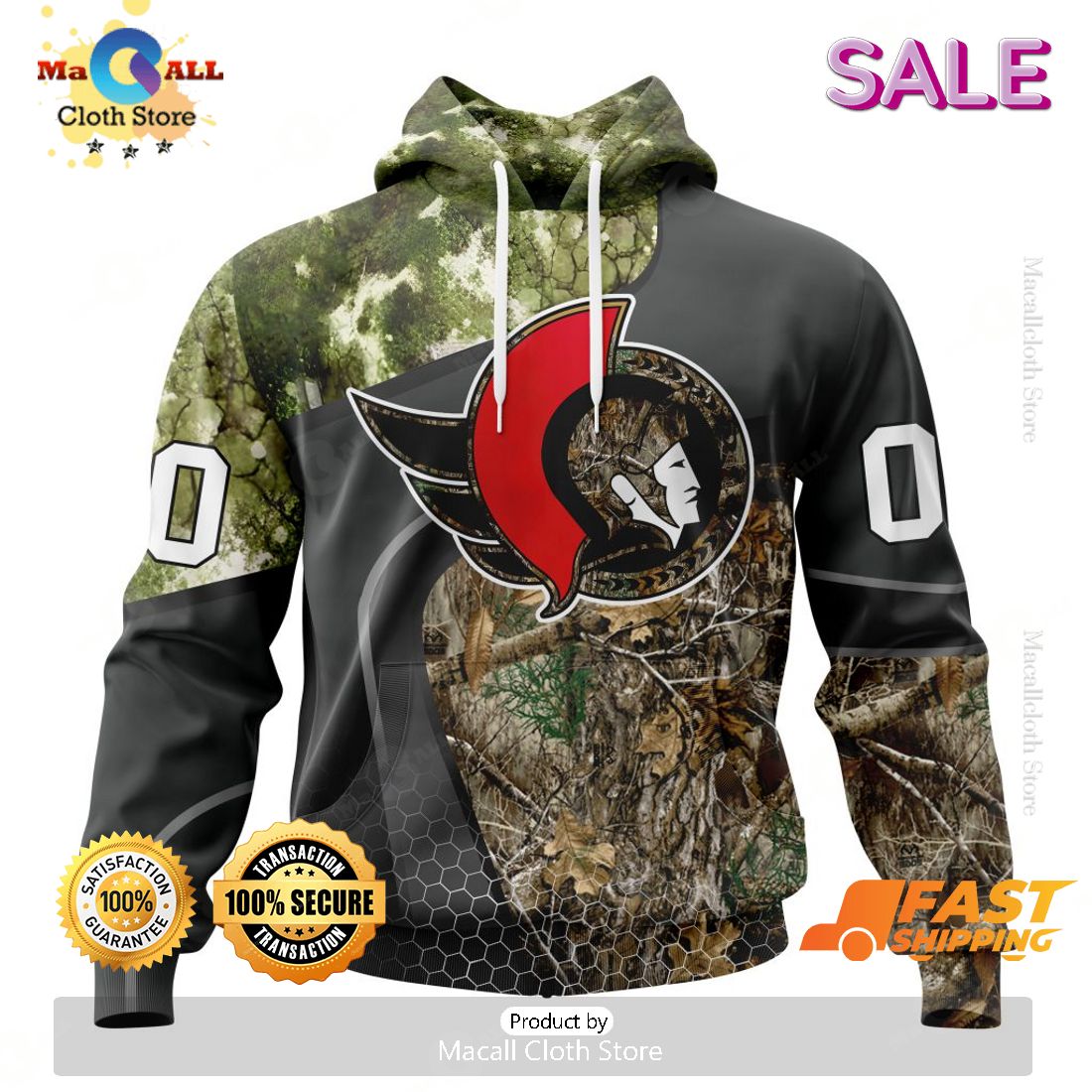 Personalized NHL Ottawa Senators Special Hunting Camo Design Hoodie 3D