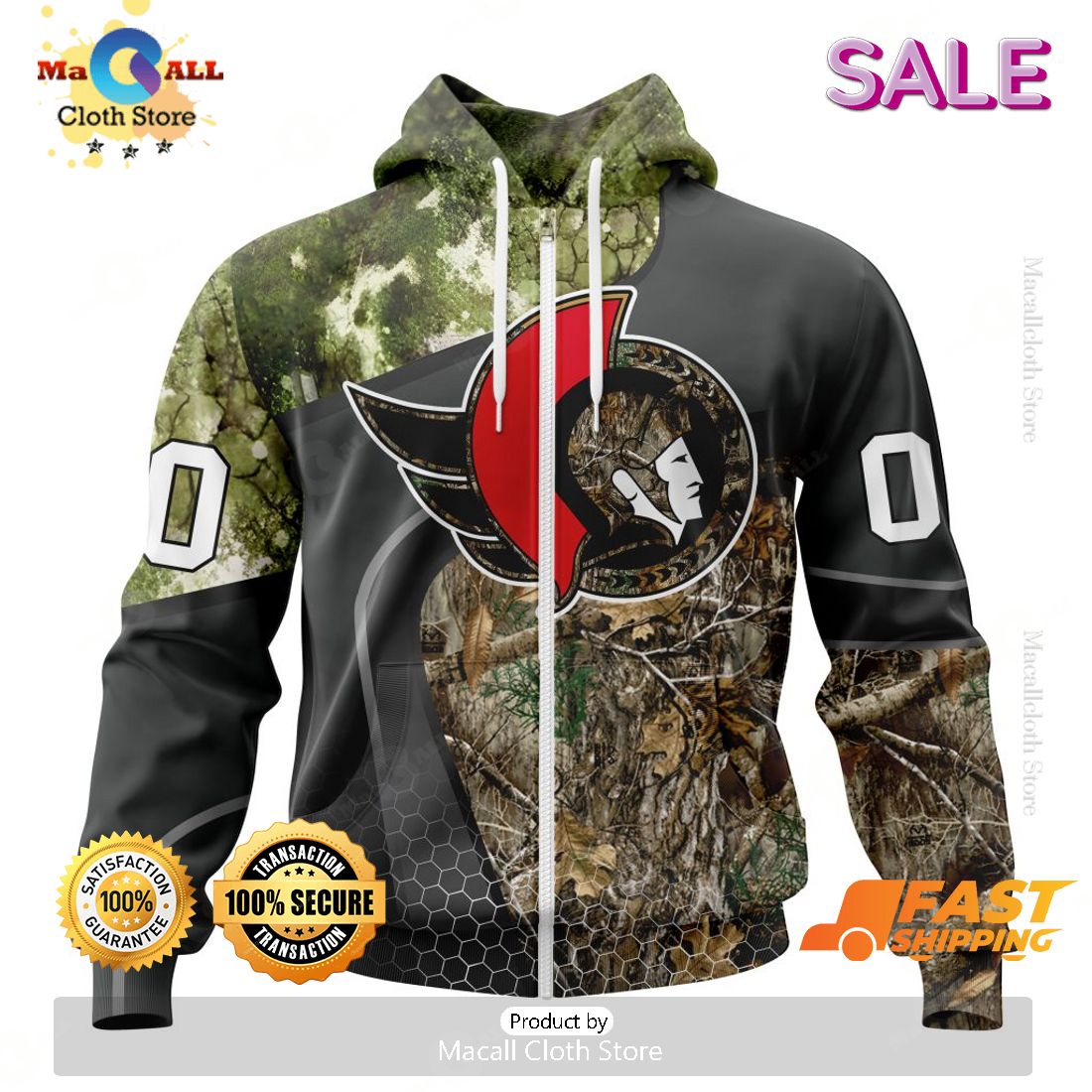 Personalized NHL Ottawa Senators Special Hunting Camo Design Hoodie 3D