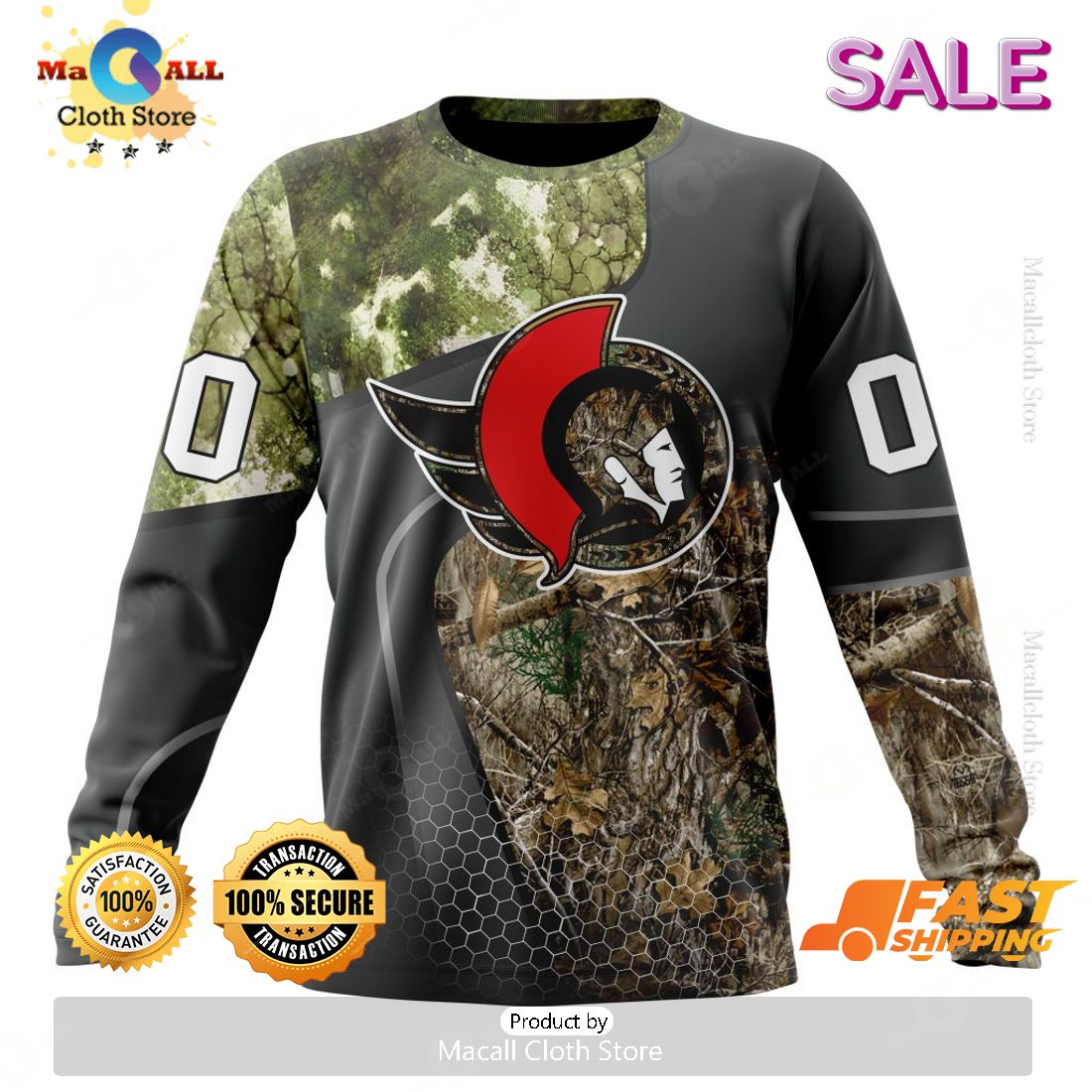 Personalized NHL Ottawa Senators Special Hunting Camo Design Hoodie 3D Personalized NHL Ottawa Senators Special Hunting Camo Design Hoodie 3D