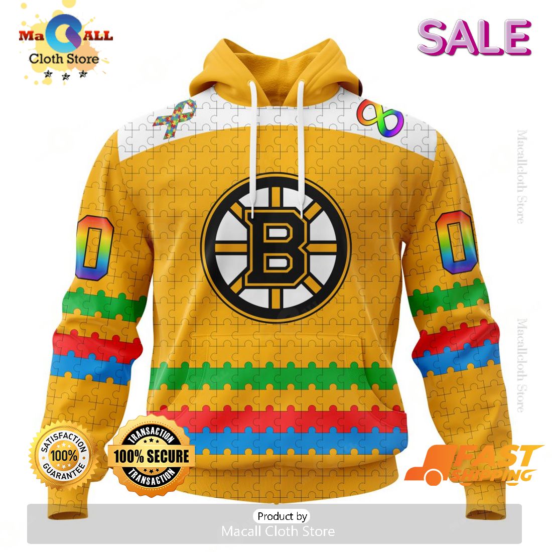 HOT Personalized NHL Boston Bruins Special Autism Awareness Design Hoodie 3D HOT Personalized NHL Boston Bruins Special Autism Awareness Design Hoodie 3D