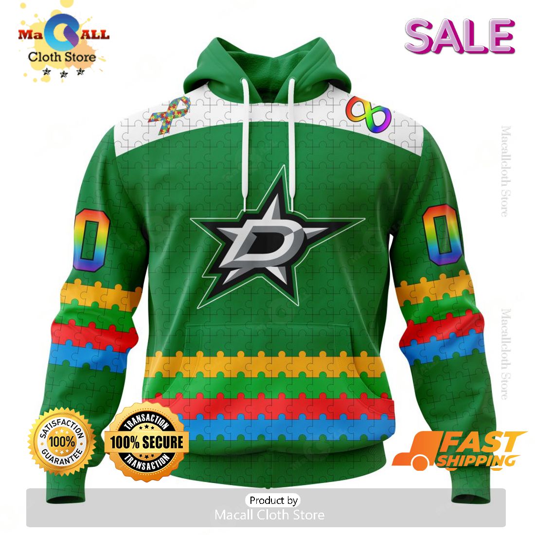 HOT Personalized NHL Dallas Stars Special Autism Awareness Design Hoodie 3D HOT Personalized NHL Dallas Stars Special Autism Awareness Design Hoodie 3D