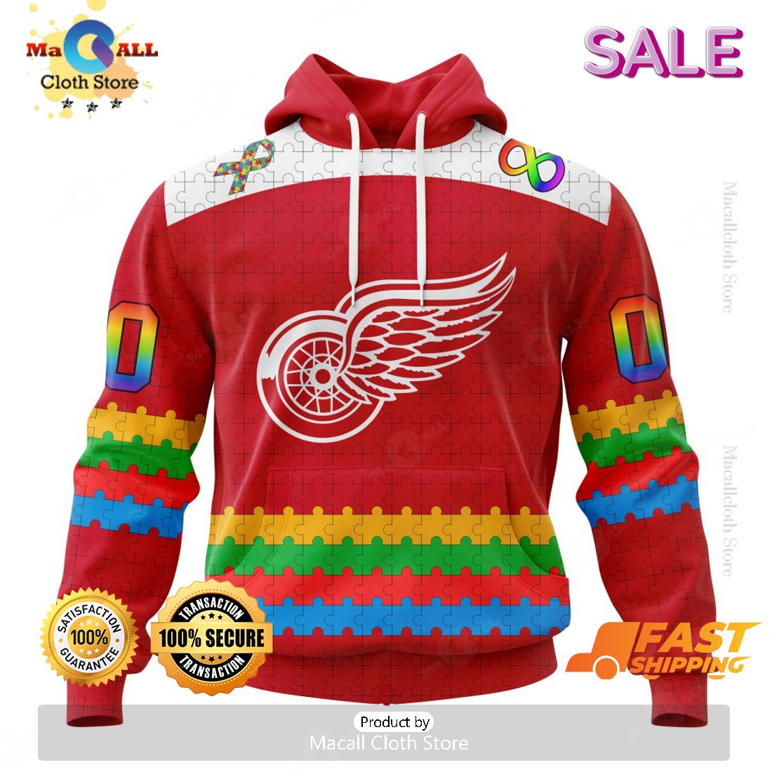 HOT Personalized NHL Detroit Red Wings Special Autism Awareness Design Hoodie 3D HOT Personalized NHL Detroit Red Wings Special Autism Awareness Design Hoodie 3D