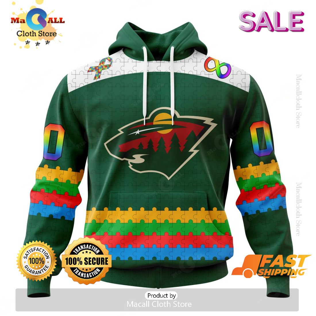 HOT Personalized NHL Minnesota Wild Special Autism Awareness Design Hoodie 3D HOT Personalized NHL Minnesota Wild Special Autism Awareness Design Hoodie 3D