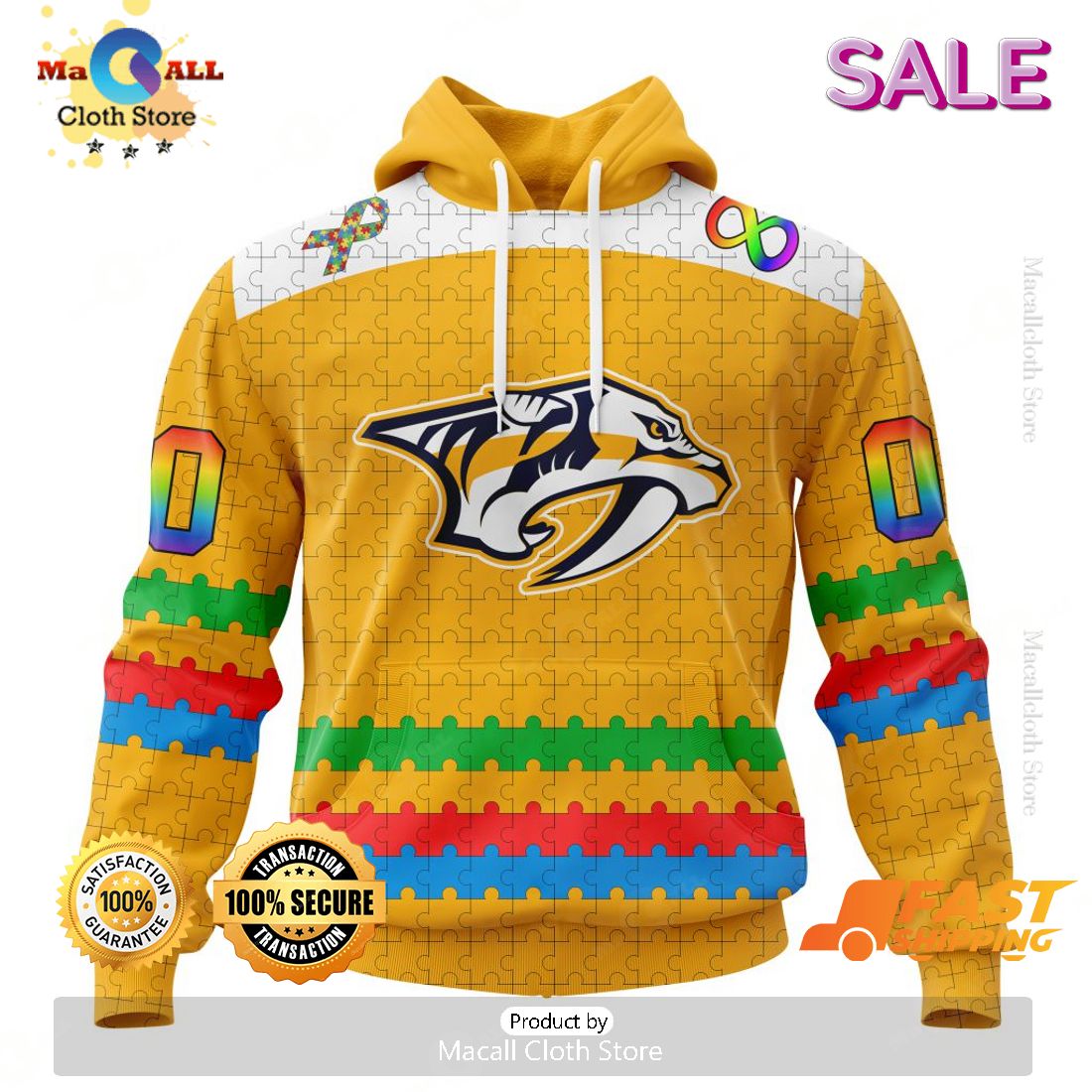 HOT Personalized NHL Nashville Predators Special Autism Awareness Design Hoodie 3D HOT Personalized NHL Nashville Predators Special Autism Awareness Design Hoodie 3D
