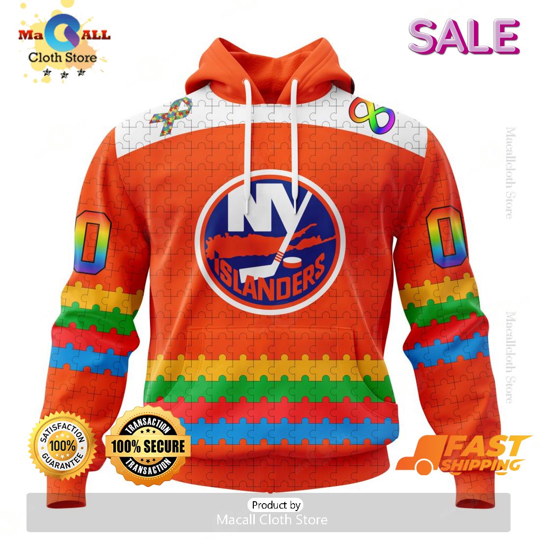 HOT Personalized NHL New York Islanders Special Autism Awareness Design Hoodie 3D HOT Personalized NHL New York Islanders Special Autism Awareness Design Hoodie 3D