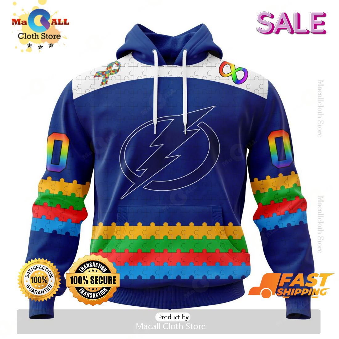 HOT Personalized NHL Tampa Bay Lightning Special Autism Awareness Design Hoodie 3D HOT Personalized NHL Tampa Bay Lightning Special Autism Awareness Design Hoodie 3D