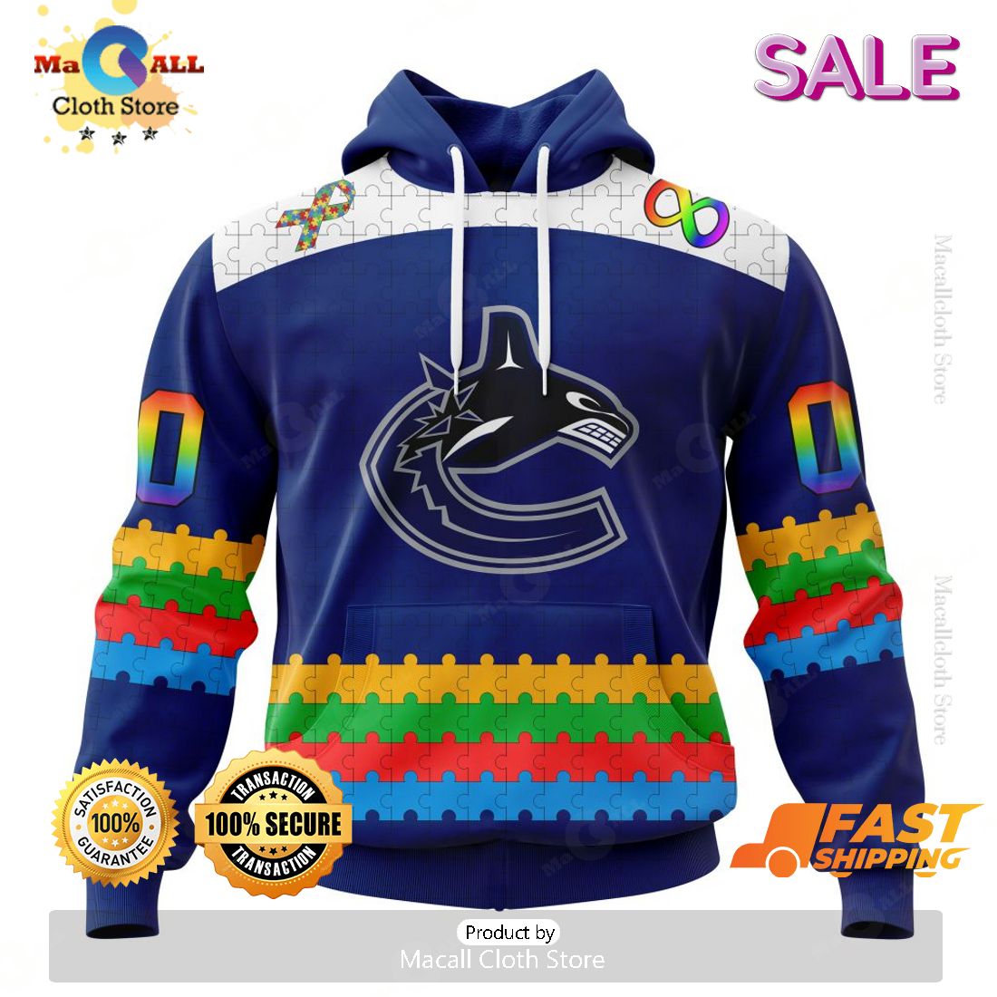 HOT Personalized NHL Vancouver Canucks Special Autism Awareness Design Hoodie 3D HOT Personalized NHL Vancouver Canucks Special Autism Awareness Design Hoodie 3D
