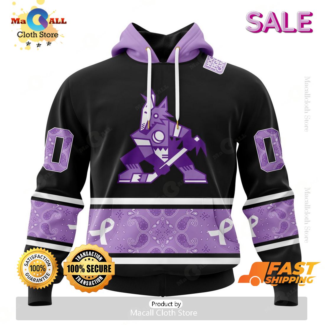 SALE Personalized NHL Arizona Coyotes Special Black And Lavender Hockey Fight Cancer Hoodie 3D SALE Personalized NHL Arizona Coyotes Special Black And Lavender Hockey Fight Cancer Hoodie 3D