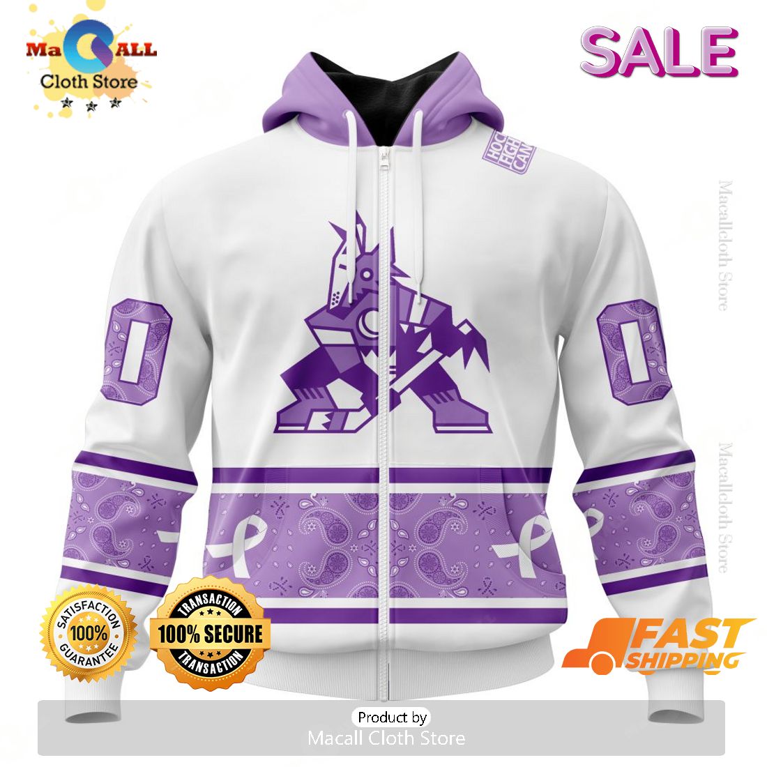 SALE Personalized NHL Arizona Coyotes Special Lavender Hockey Fight Cancer Hoodie 3D