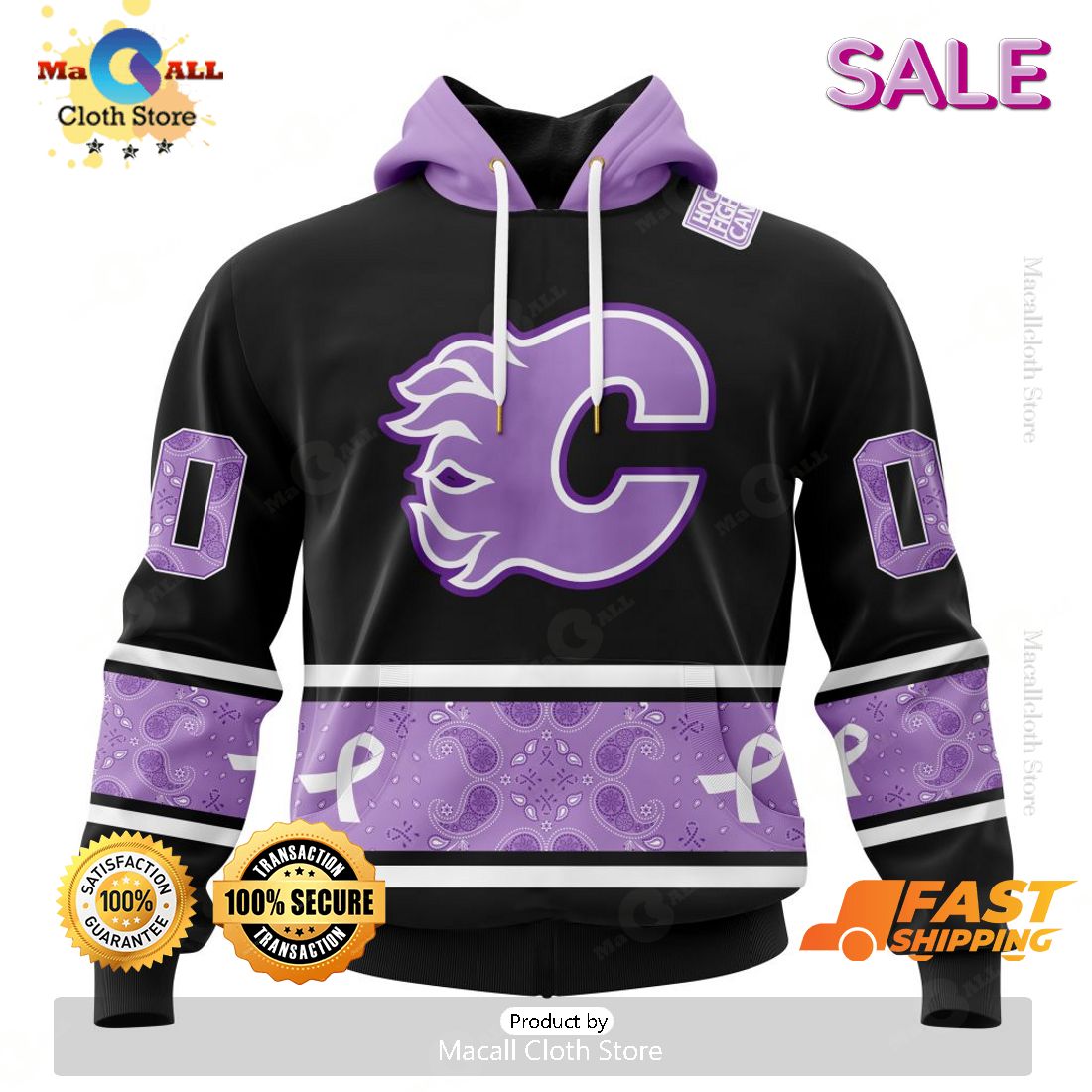 SALE Personalized NHL Calgary Flames Special Black And Lavender Hockey Fight Cancer Hoodie 3D SALE Personalized NHL Calgary Flames Special Black And Lavender Hockey Fight Cancer Hoodie 3D