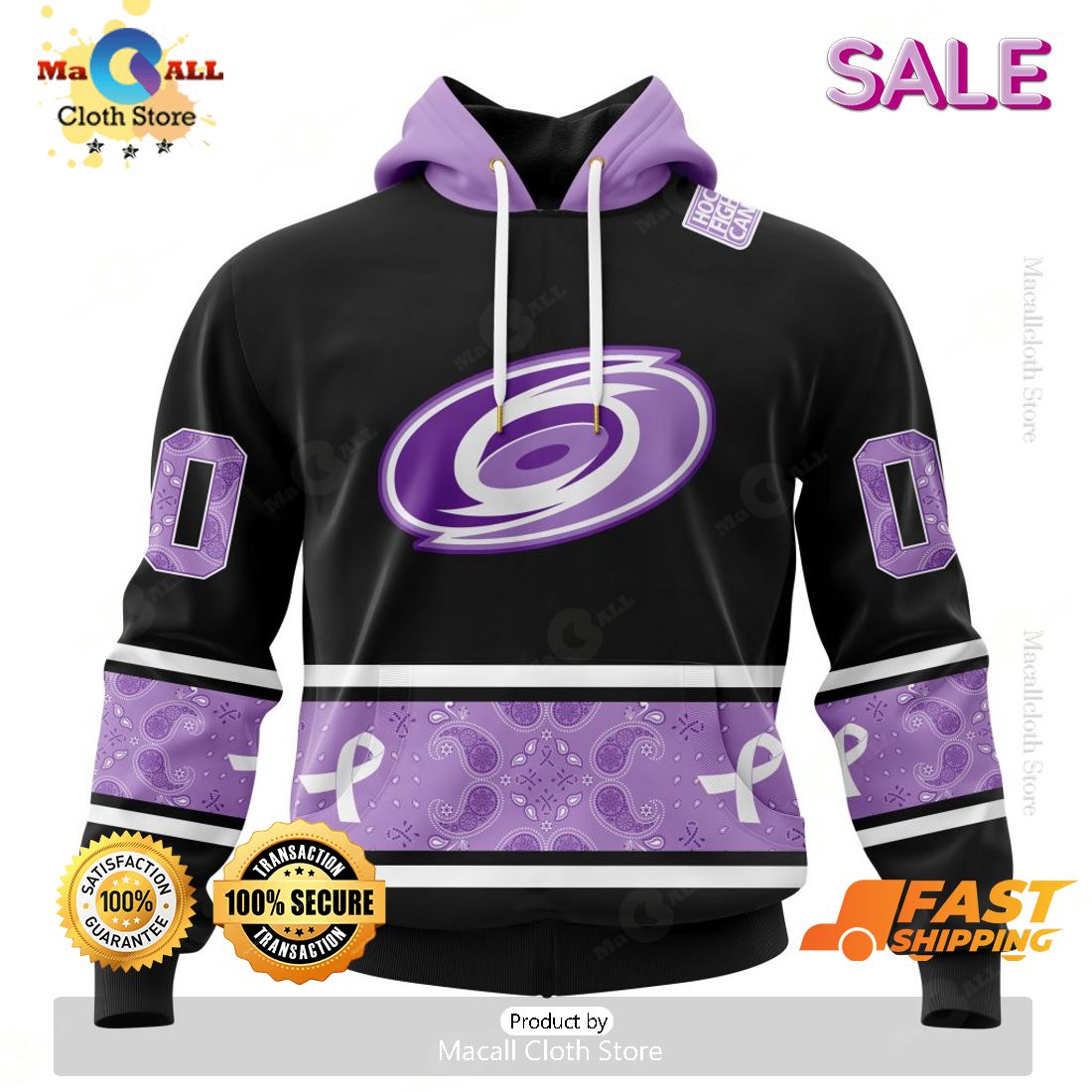 SALE Personalized NHL Carolina Hurricanes Special Black And Lavender Hockey Fight Cancer Hoodie 3D SALE Personalized NHL Carolina Hurricanes Special Black And Lavender Hockey Fight Cancer Hoodie 3D