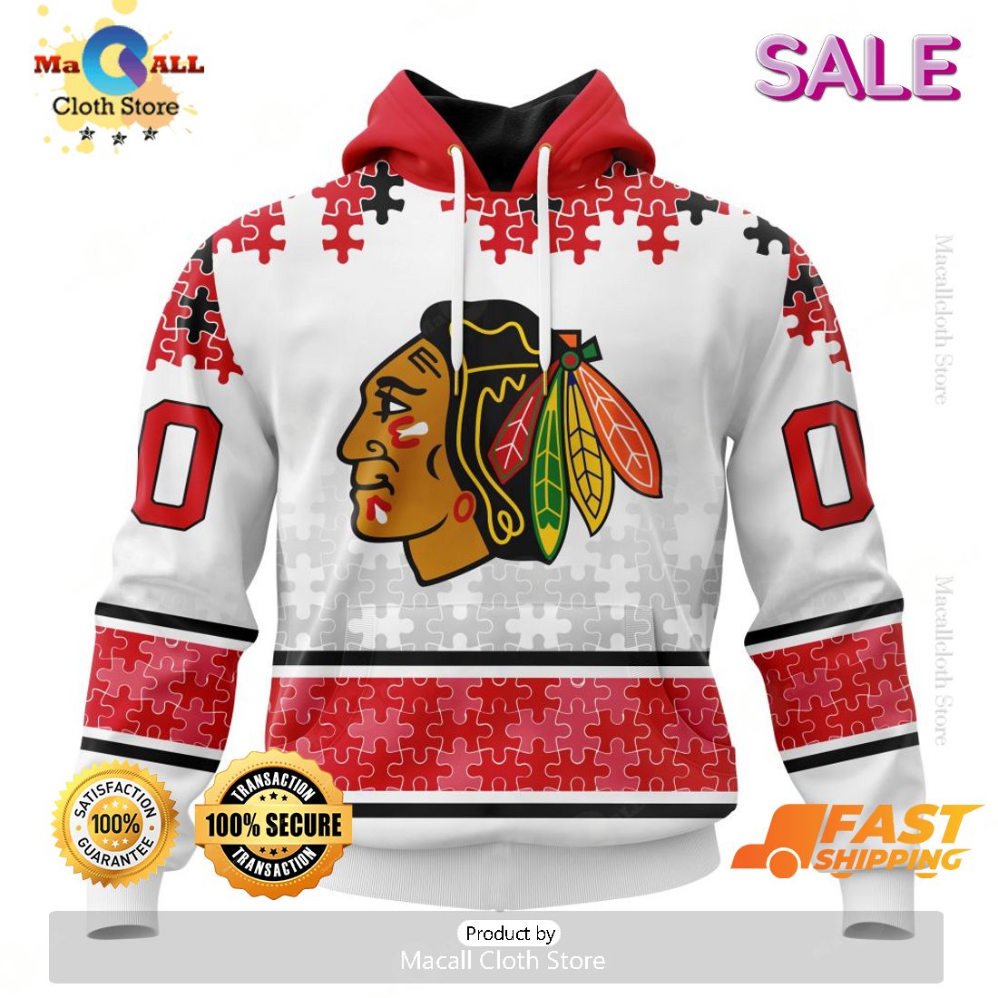 SALE Personalized NHL Chicago Blackhawks Classic Autism Awareness Design Hoodie SALE Personalized NHL Chicago Blackhawks Classic Autism Awareness Design Hoodie