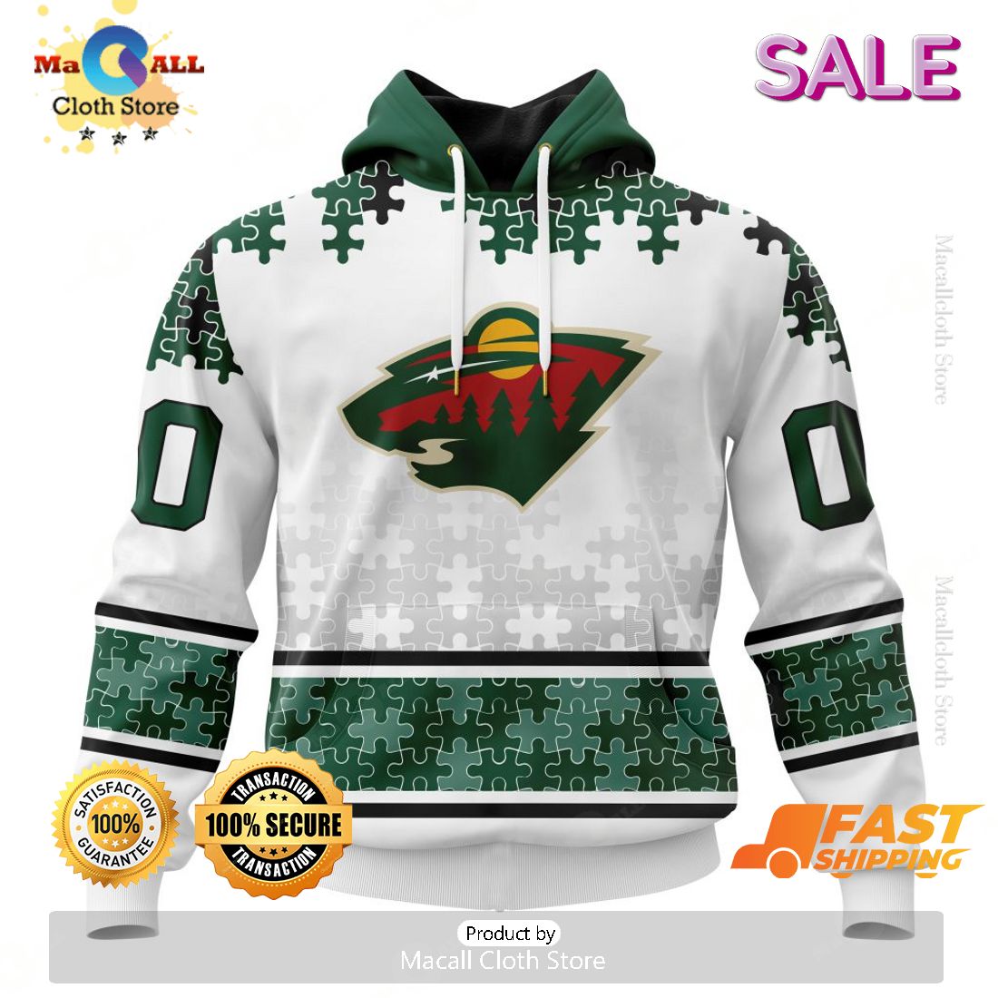 SALE Personalized NHL Minnesota Wild Classic Autism Awareness Design Hoodie SALE Personalized NHL Minnesota Wild Classic Autism Awareness Design Hoodie