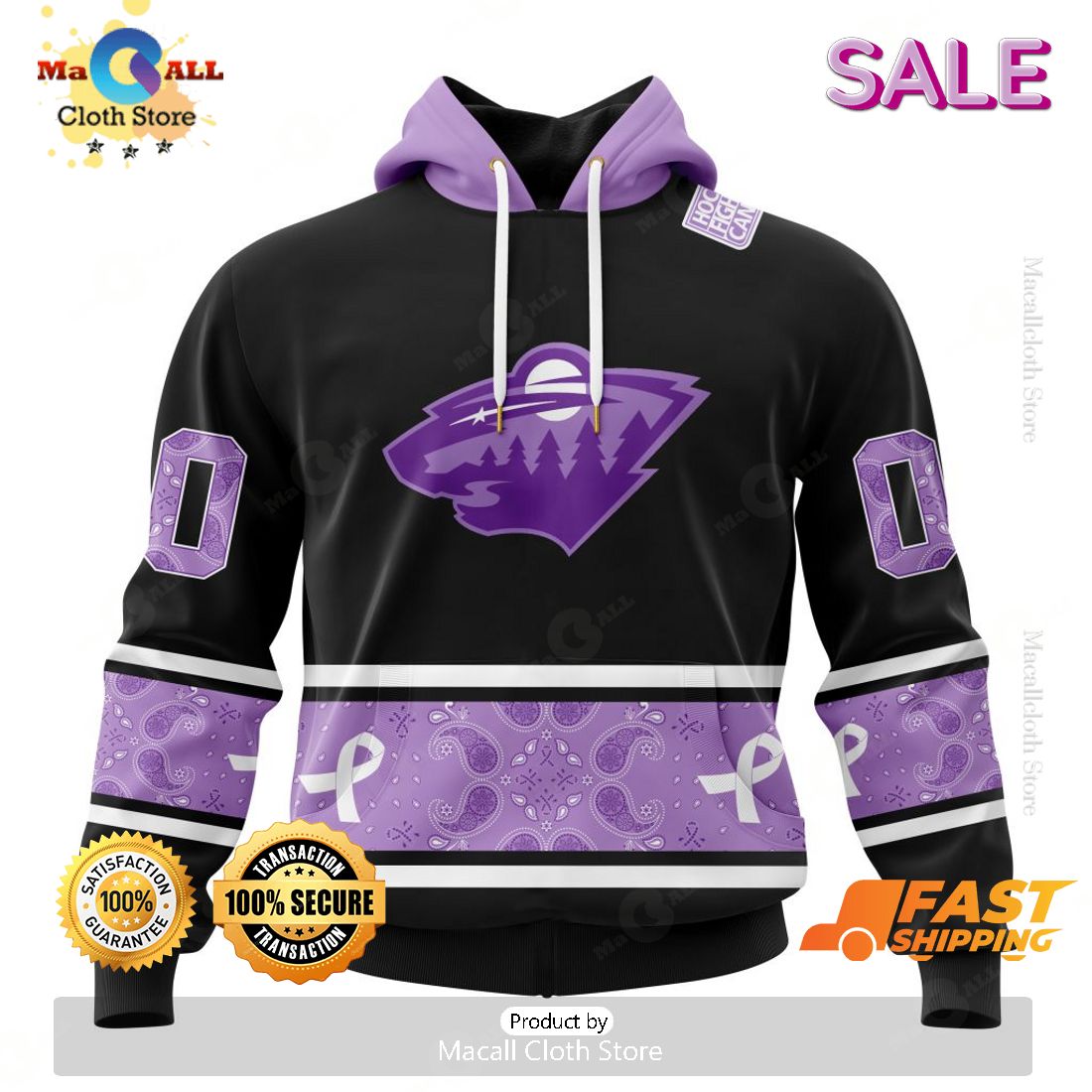 SALE Personalized NHL Minnesota Wild Special Black And Lavender Hockey Fight Cancer Hoodie 3D SALE Personalized NHL Minnesota Wild Special Black And Lavender Hockey Fight Cancer Hoodie 3D