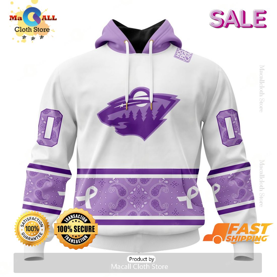 SALE Personalized NHL Minnesota Wild Special Lavender Hockey Fight Cancer Hoodie 3D