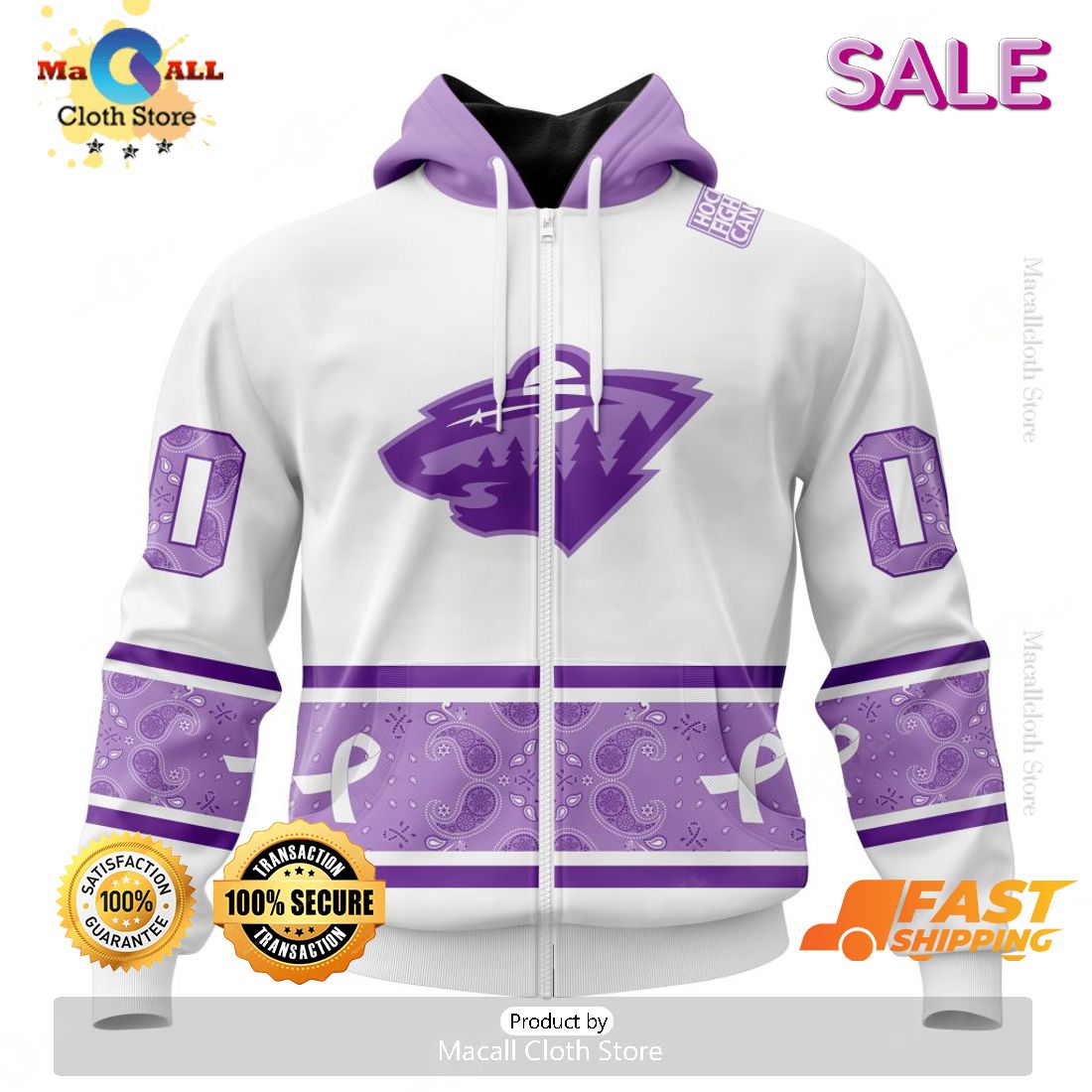 SALE Personalized NHL Minnesota Wild Special Lavender Hockey Fight Cancer Hoodie 3D