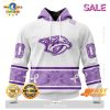 SALE Personalized NHL Nashville Predators Special Black And Lavender Hockey Fight Cancer Hoodie 3D
