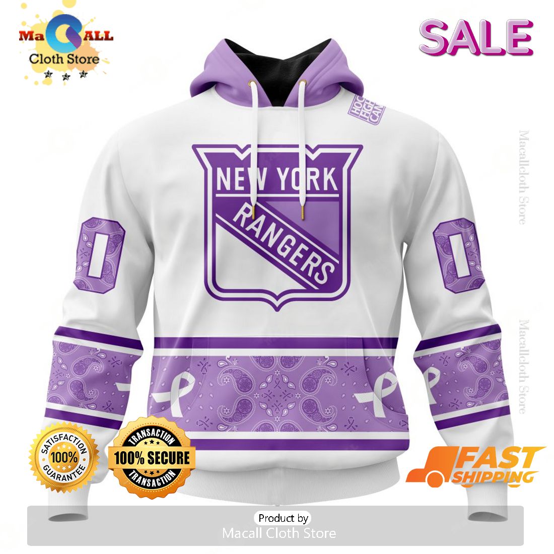 SALE Personalized NHL New York Rangers Special Lavender Hockey Fight Cancer Hoodie 3D