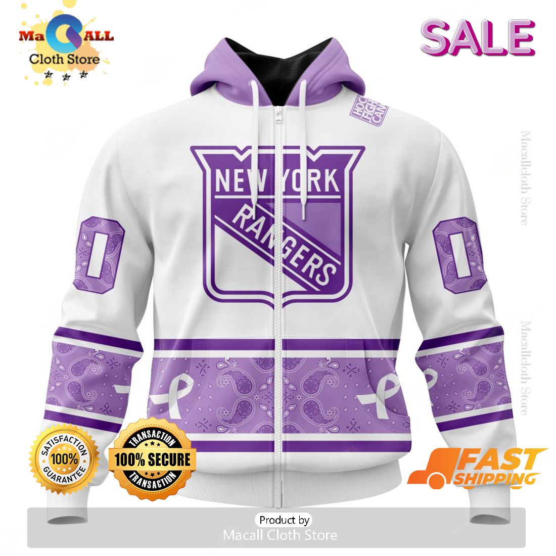 SALE Personalized NHL New York Rangers Special Lavender Hockey Fight Cancer Hoodie 3D