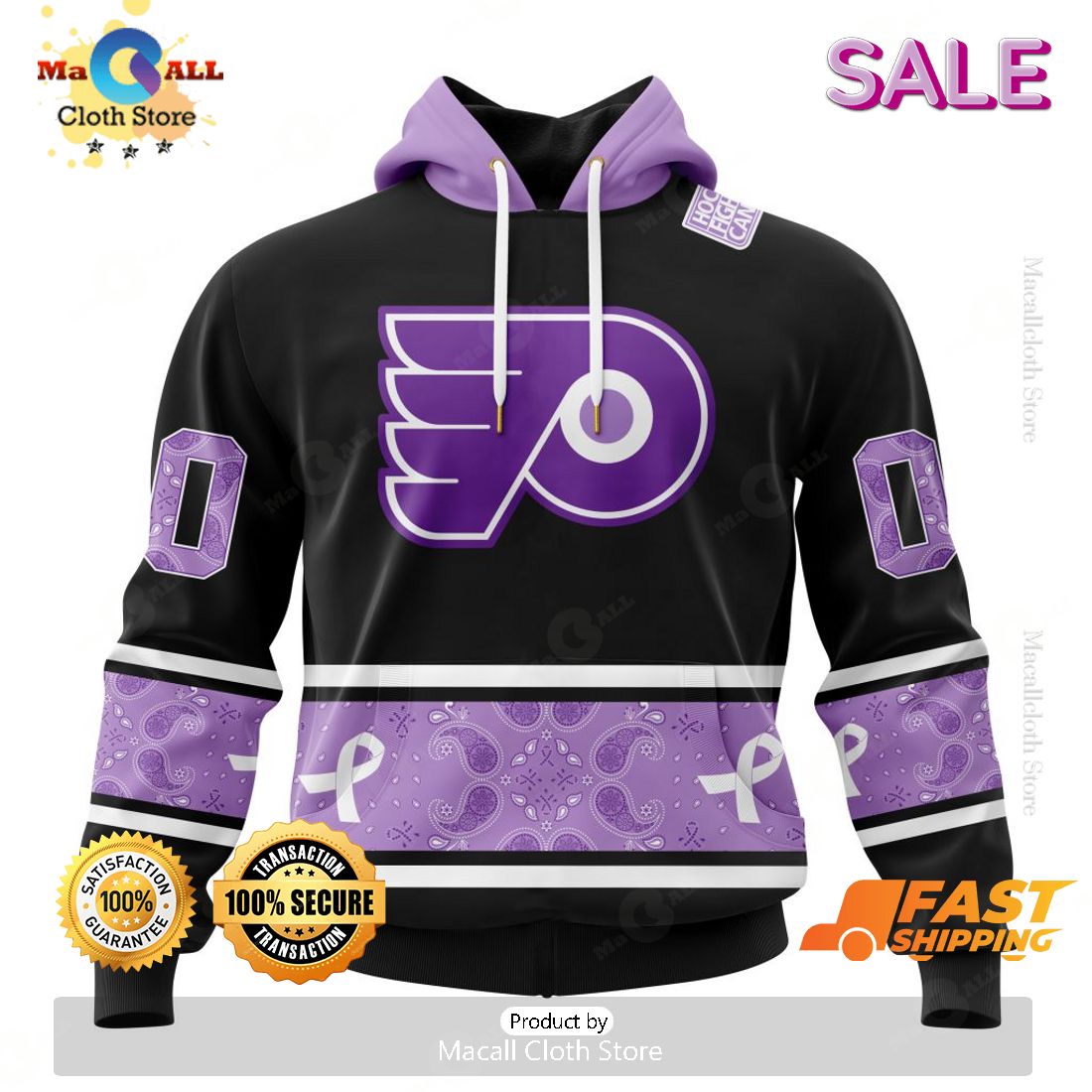 SALE Personalized NHL Philadelphia Flyers Special Black And Lavender Hockey Fight Cancer Hoodie 3D SALE Personalized NHL Philadelphia Flyers Special Black And Lavender Hockey Fight Cancer Hoodie 3D