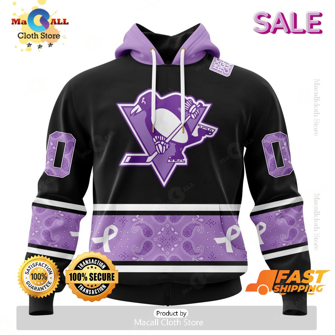 SALE Personalized NHL Pittsburgh Penguins Special Black And Lavender Hockey Fight Cancer Hoodie 3D SALE Personalized NHL Pittsburgh Penguins Special Black And Lavender Hockey Fight Cancer Hoodie 3D