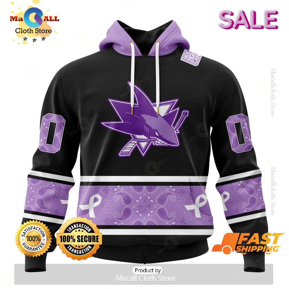 SALE Personalized NHL San Jose Sharks Special Black And Lavender Hockey Fight Cancer Hoodie 3D SALE Personalized NHL San Jose Sharks Special Black And Lavender Hockey Fight Cancer Hoodie 3D
