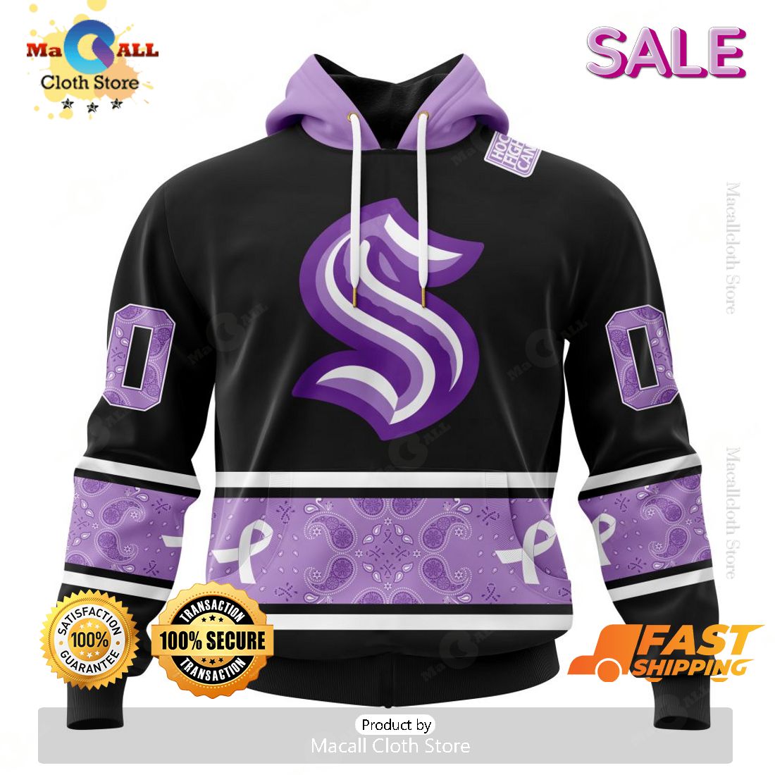 SALE Personalized NHL Seattle Kraken Special Black And Lavender Hockey Fight Cancer Hoodie 3D SALE Personalized NHL Seattle Kraken Special Black And Lavender Hockey Fight Cancer Hoodie 3D