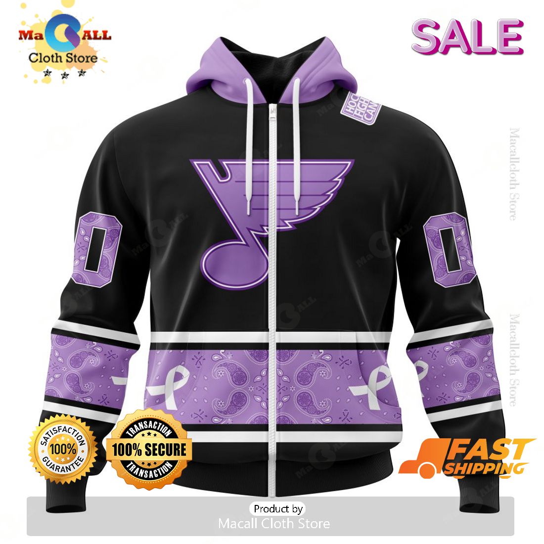 SALE Personalized NHL St. Louis Blues Special Black And Lavender Hockey Fight Cancer Hoodie 3D
