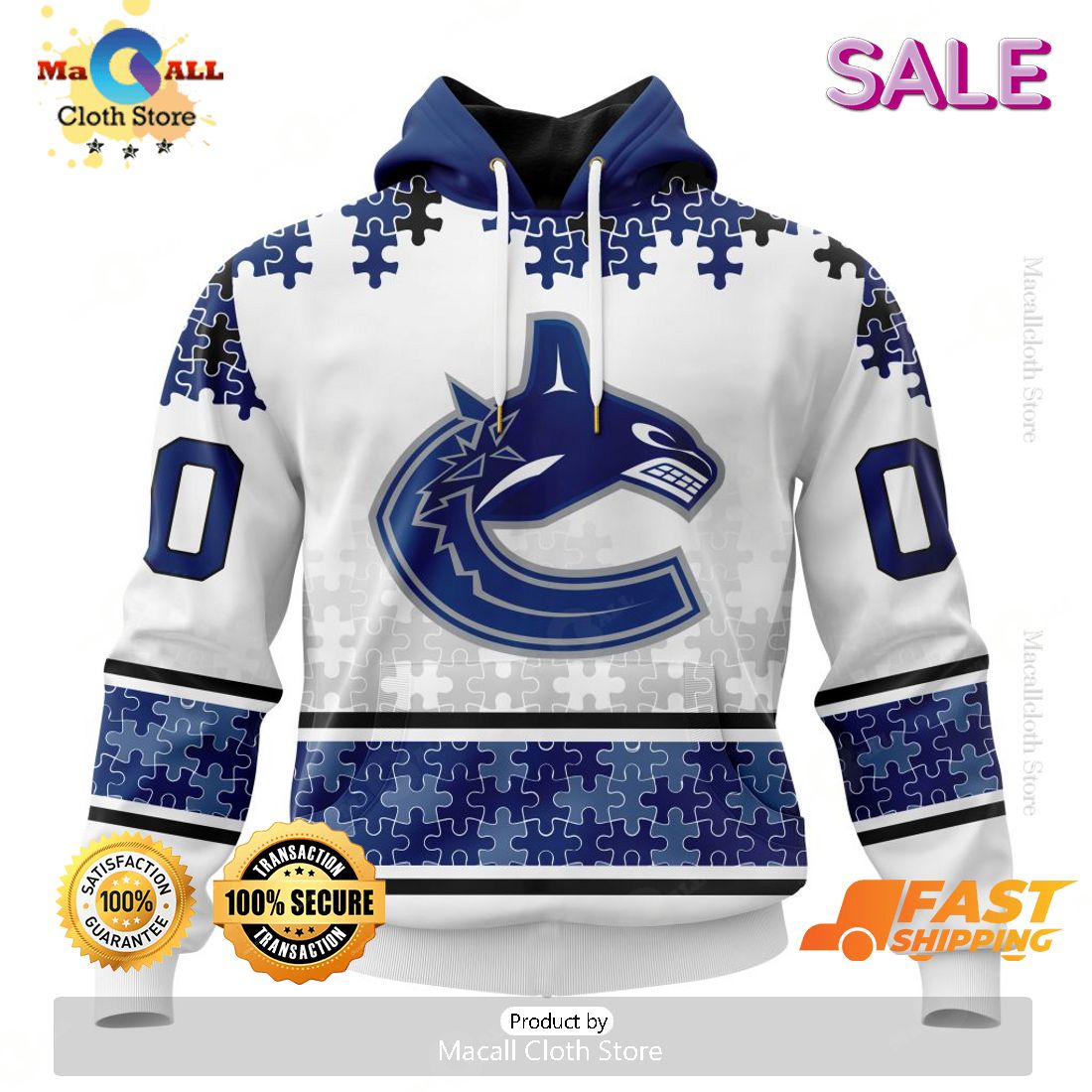 SALE Personalized NHL Vancouver Canucks Classic Autism Awareness Design Hoodie SALE Personalized NHL Vancouver Canucks Classic Autism Awareness Design Hoodie