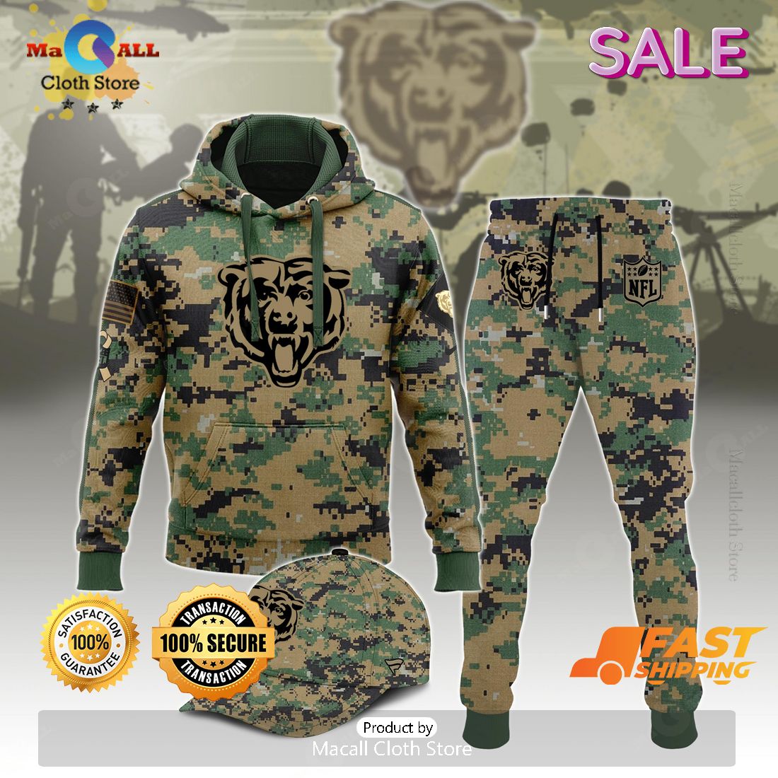 Chicago Bears Veteran For Veteran Army Design Hoodie 3D, Long Pant
