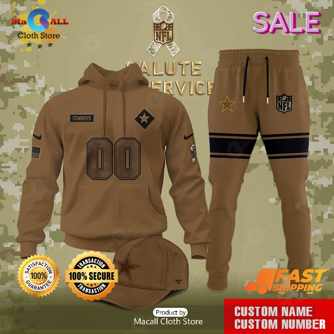 Personalized Dallas Cowboys Salute To Service Veterans Day Hoodie 3D, Long Pant