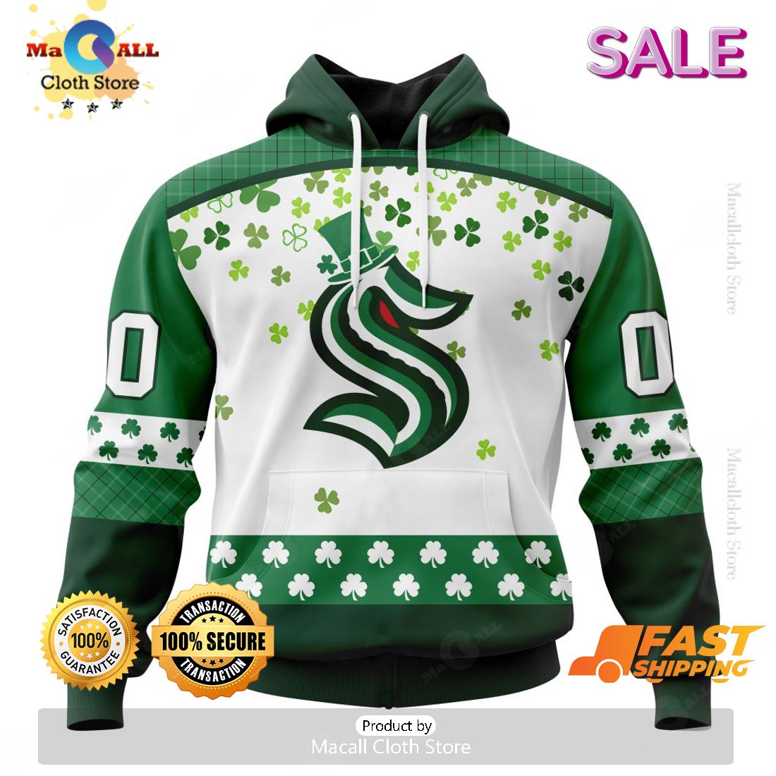 Personalized NHL Seattle Kraken Special Design For St. Patrick Day Hoodie, Sweatshirt 3D