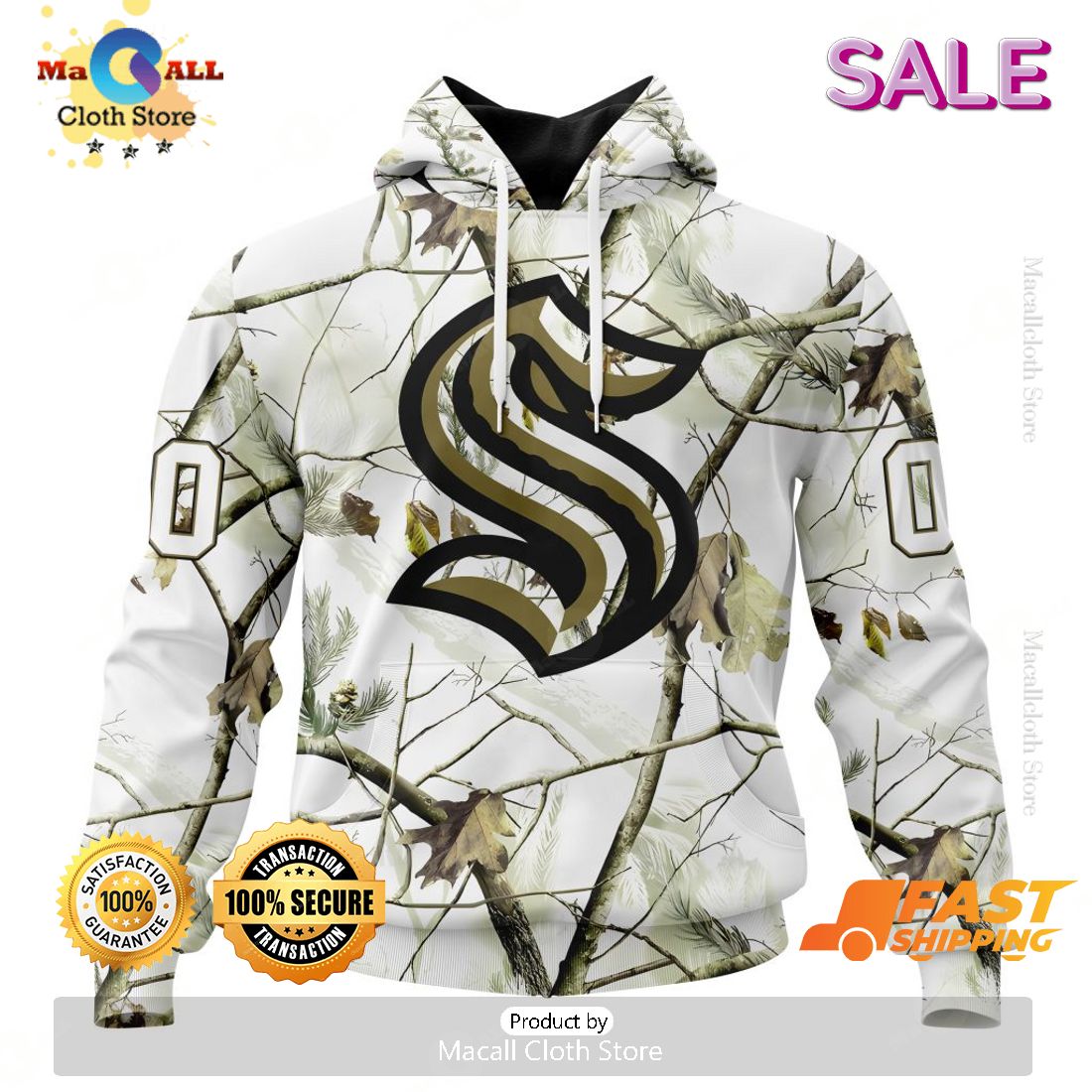 Personalized NHL Seattle Kraken White Winter Hunting Camo Design Hoodie, Sweatshirt 3D Personalized NHL Seattle Kraken White Winter Hunting Camo Design Hoodie, Sweatshirt 3D