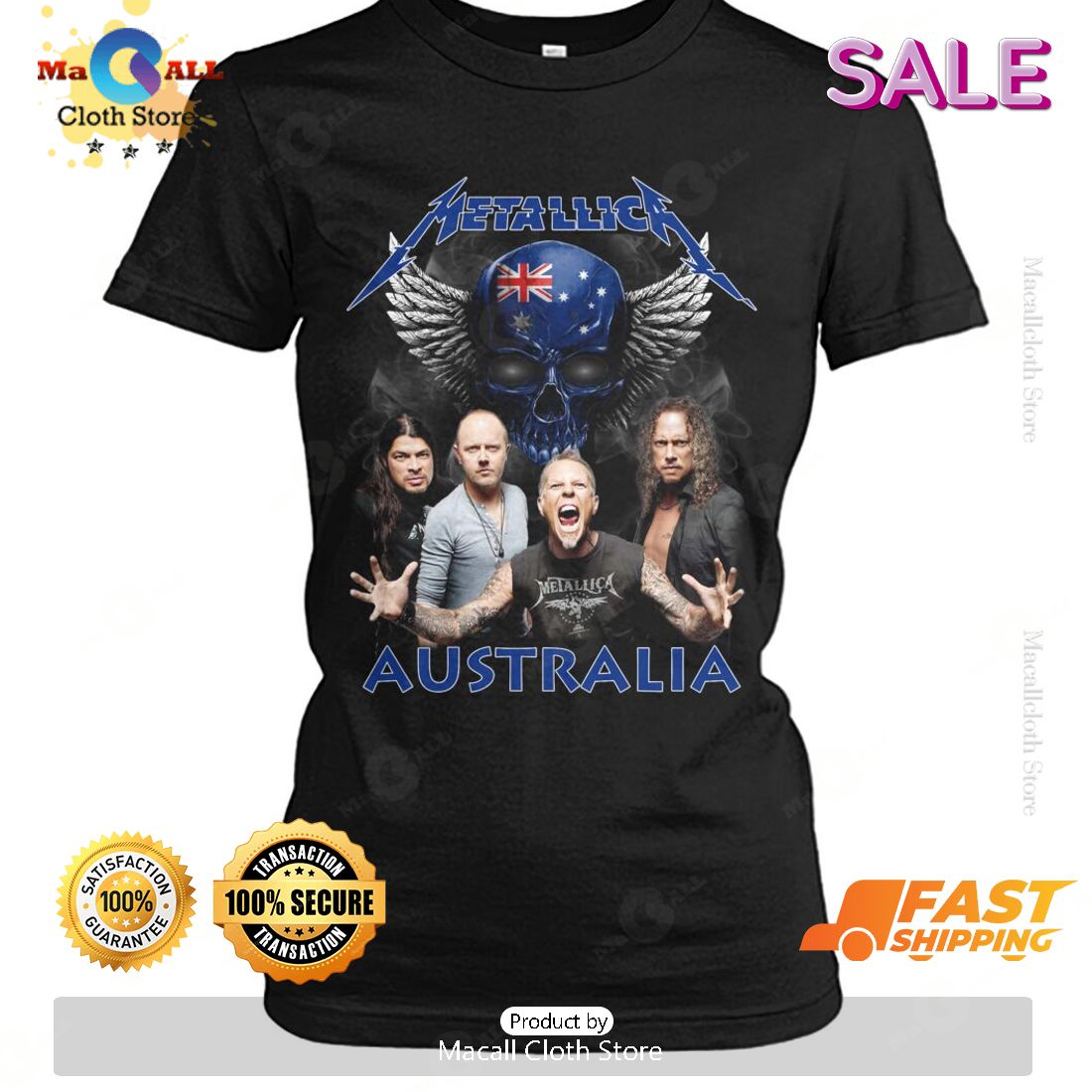 HOT Metallic Skull Flags Australia T-Shirt HOT Metallic Skull Flags Australia T-Shirt