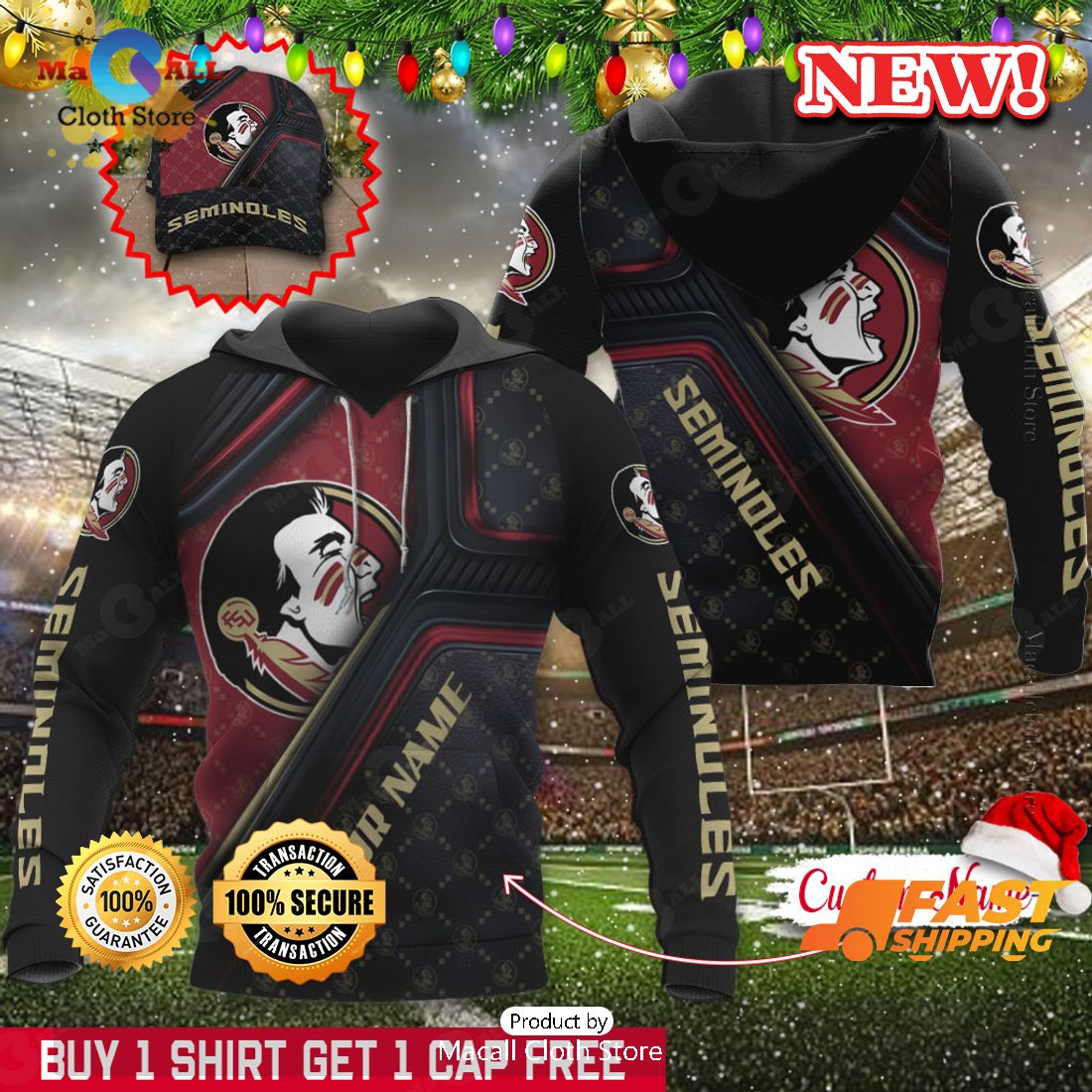 NCAA Florida State Seminoles Custom Name Hoodie, Sweatshirt 3D