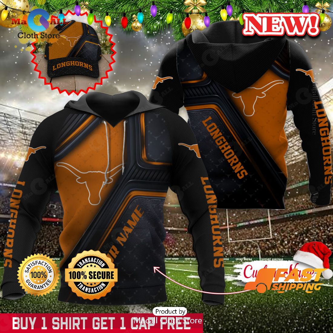 NCAA Texas Longhorns Custom Name Hoodie, Sweatshirt 3D NCAA Texas Longhorns Custom Name Hoodie, Sweatshirt 3D
