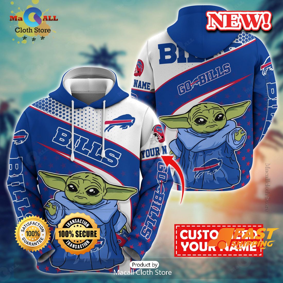 Baby Yoda Buffalo Bills Custom Name Hoodie 3D