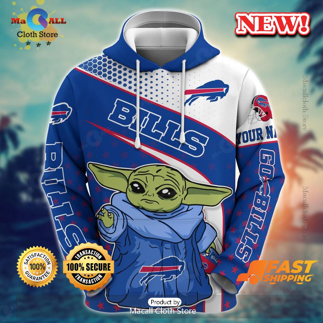 Baby Yoda Buffalo Bills Custom Name Hoodie 3D