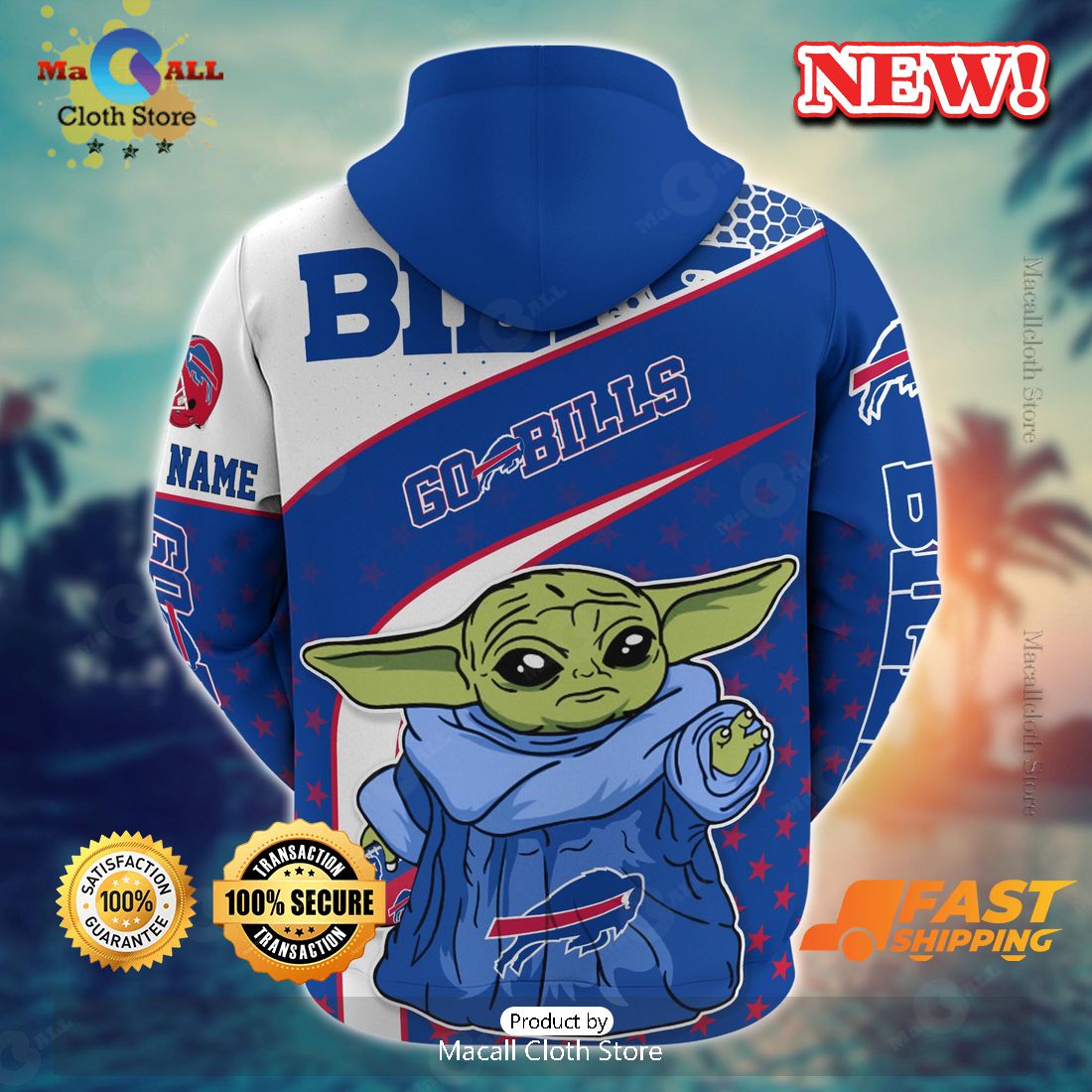 Baby Yoda Buffalo Bills Custom Name Hoodie 3D Baby Yoda Buffalo Bills Custom Name Hoodie 3D