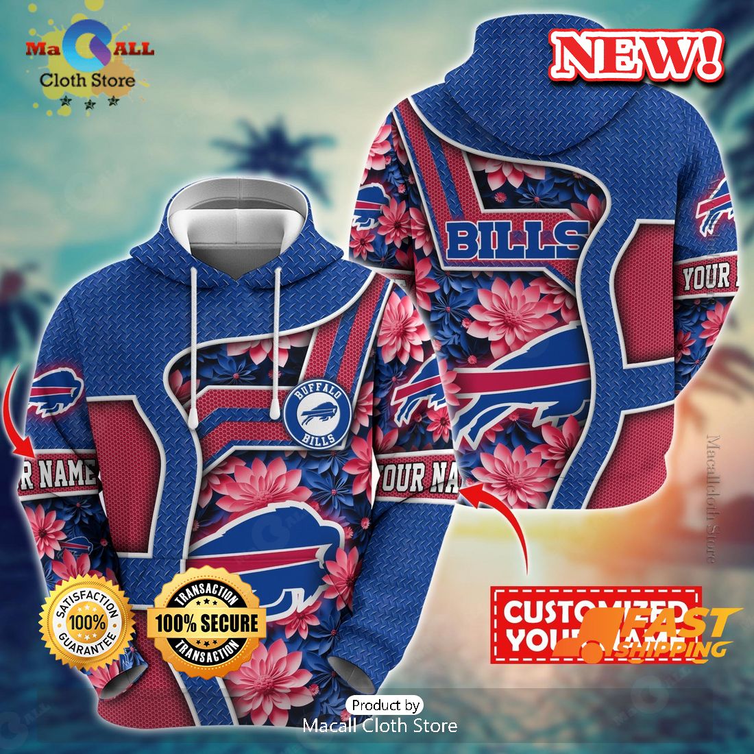 Buffalo Bills Flower Custom Name Trending Arrivals Hoode 3D Buffalo Bills Flower Custom Name Trending Arrivals Hoode 3D