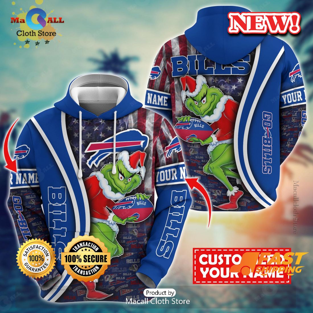 Buffalo Bills Grinch Custom Name New Arrivals Hoodie 3D