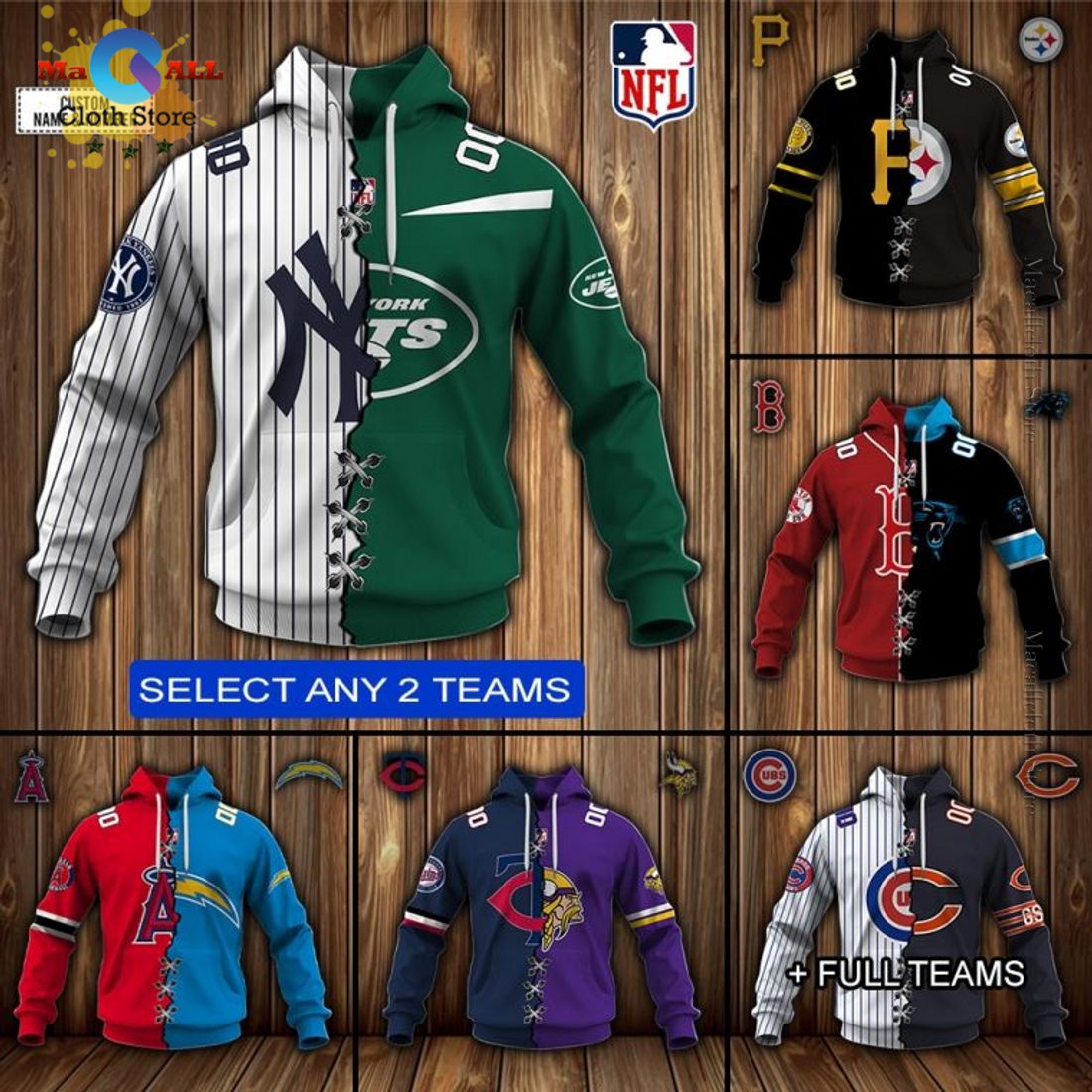 Custom MLB x NFL Special Design Collection Hoodie 3D Custom MLB x NFL Special Design Collection Hoodie 3D