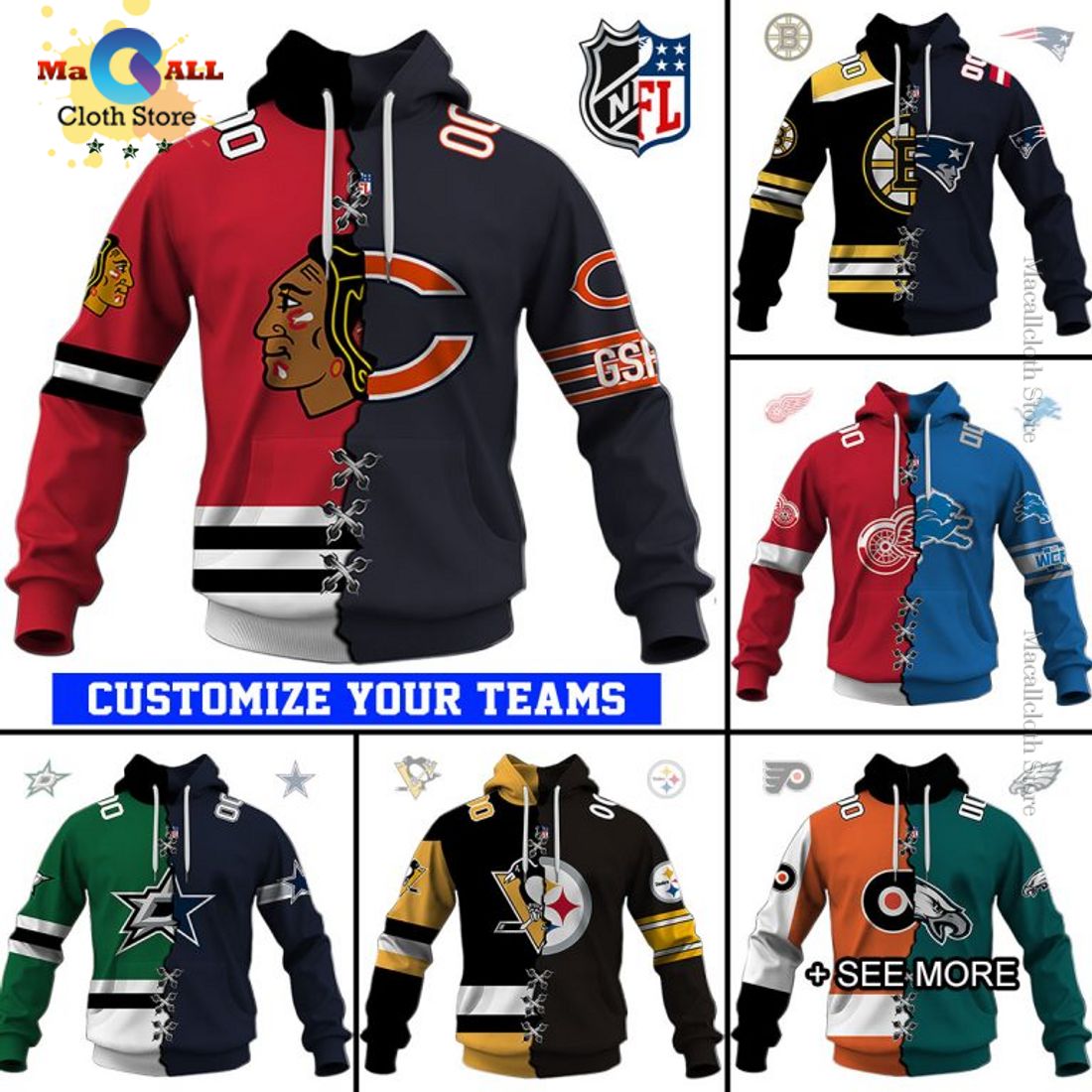 NHL x NFL Special Design Custom Hoodie 3D NHL x NFL Special Design Custom Hoodie 3D
