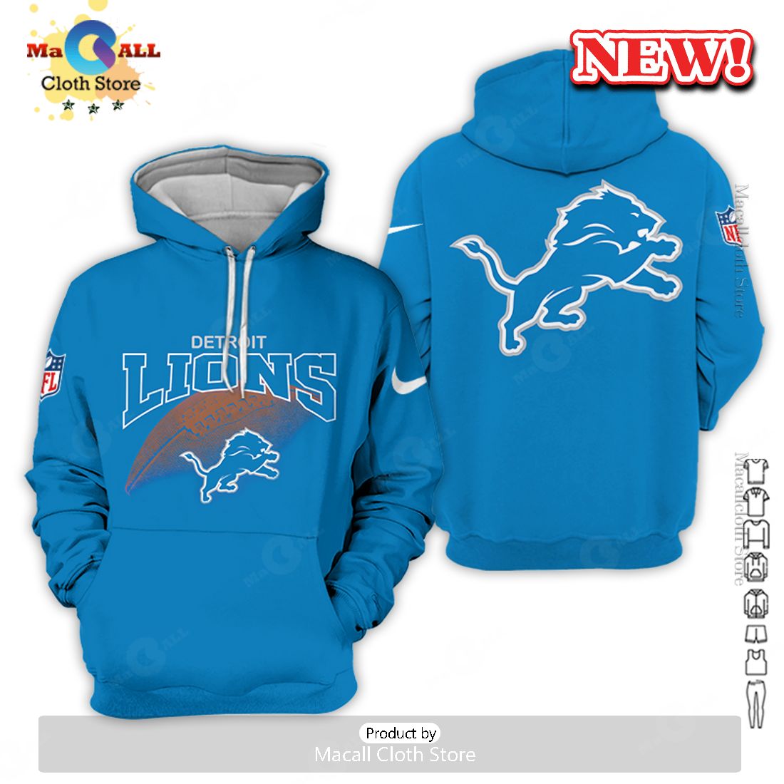 Detroit Lions All Over Printed Clothes Blue Hoodie 3D Detroit Lions All Over Printed Clothes Blue Hoodie 3D
