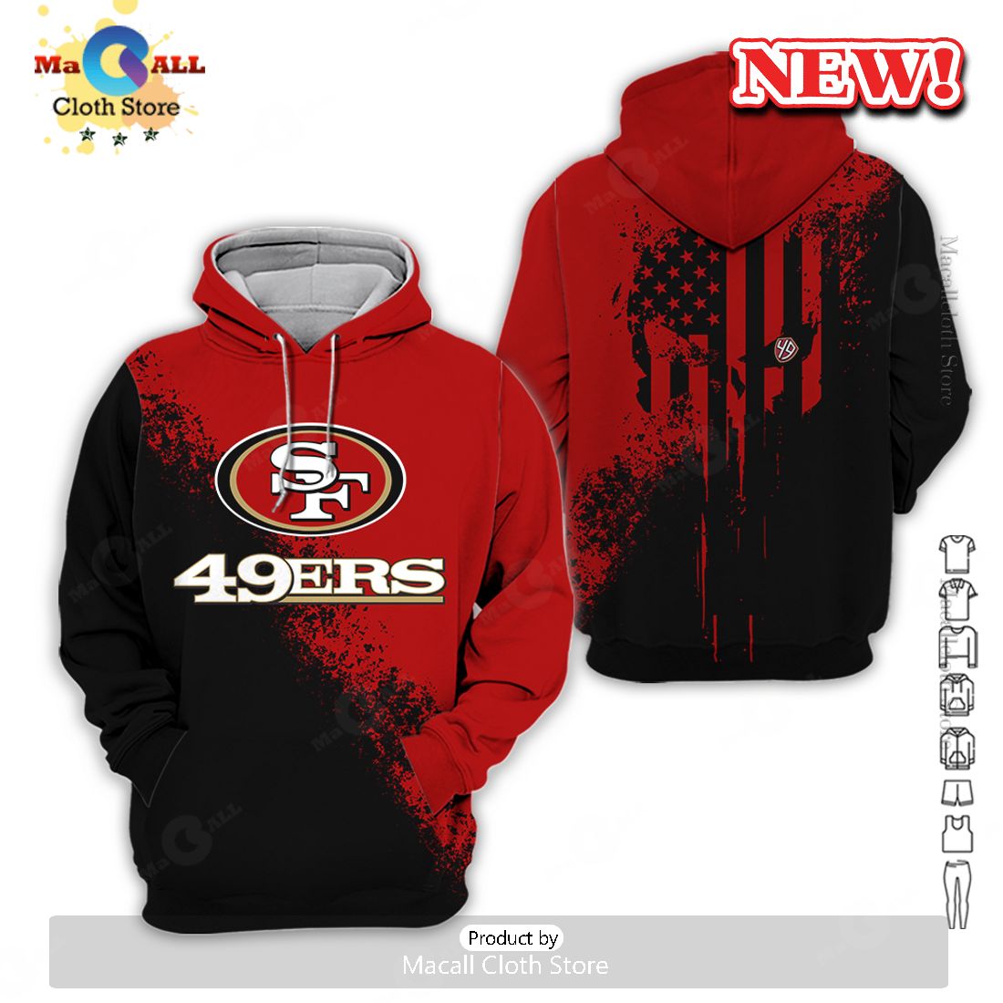 San Francisco 49ers All Over Printed Mix Color Hoodie 3D San Francisco 49ers All Over Printed Mix Color Hoodie 3D