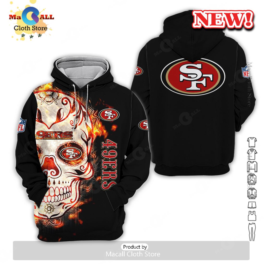 San Francisco 49ers Skull Hoodie 3D Black All Over Printed San Francisco 49ers Skull Hoodie 3D Black All Over Printed