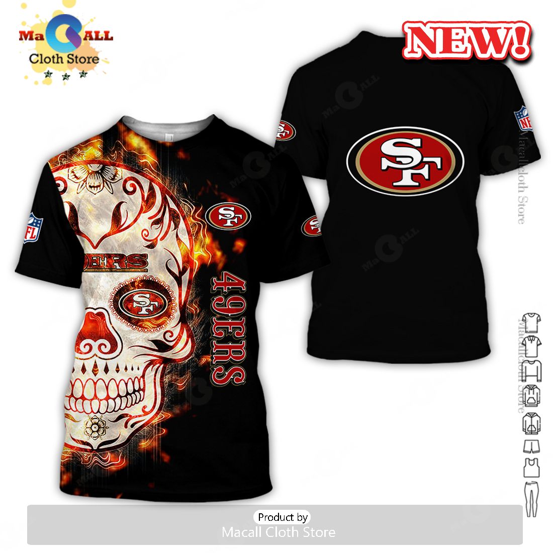 San Francisco 49ers Skull Hoodie 3D Black All Over Printed San Francisco 49ers Skull Hoodie 3D Black All Over Printed