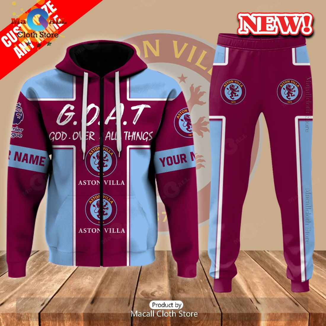 Goat God Over All Things Aston Villa Custom Name Hoodie 3D Goat God Over All Things Aston Villa Custom Name Hoodie 3D